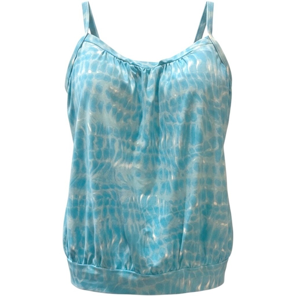 Lands' End Blue Water Ripple Blouson Tankini Top Size 12 Adjustable Straps